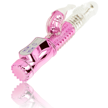 Vibratore Rabbit Ohmama con 7 funzioni programmabili in silicone rosa e bianco